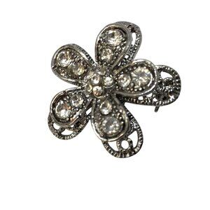 Vintage 1940s 1950s Silver Tone Rhinestone Flower Pin Brooch Mid Century Modern